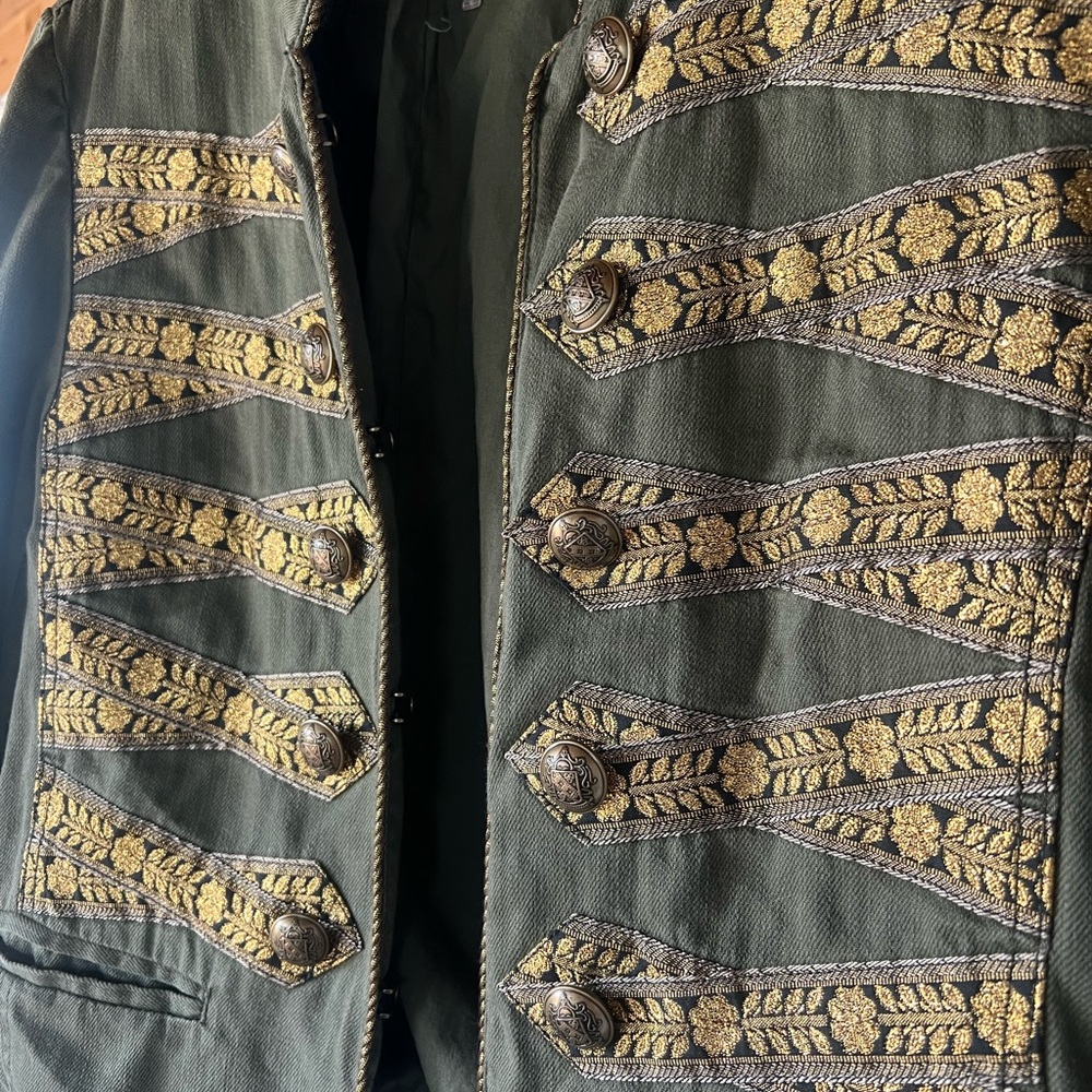FREE PEOPLE military style  Olive Green Garment with Gold Accents - Picture 5 of 6